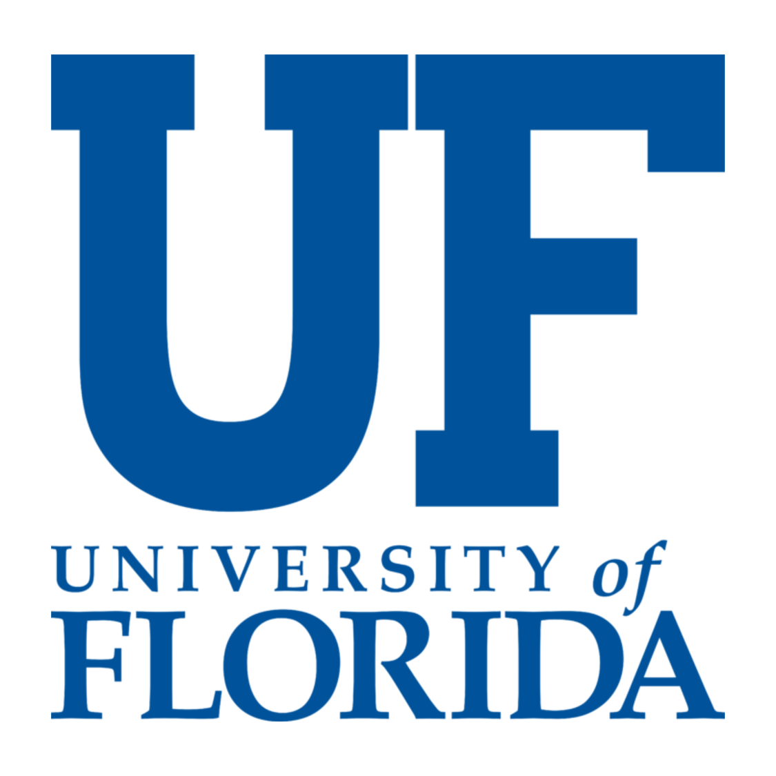 University of Florida logo, In large blue letters is a U and a F next to each other. Below in blue text reads, “University of Florida”