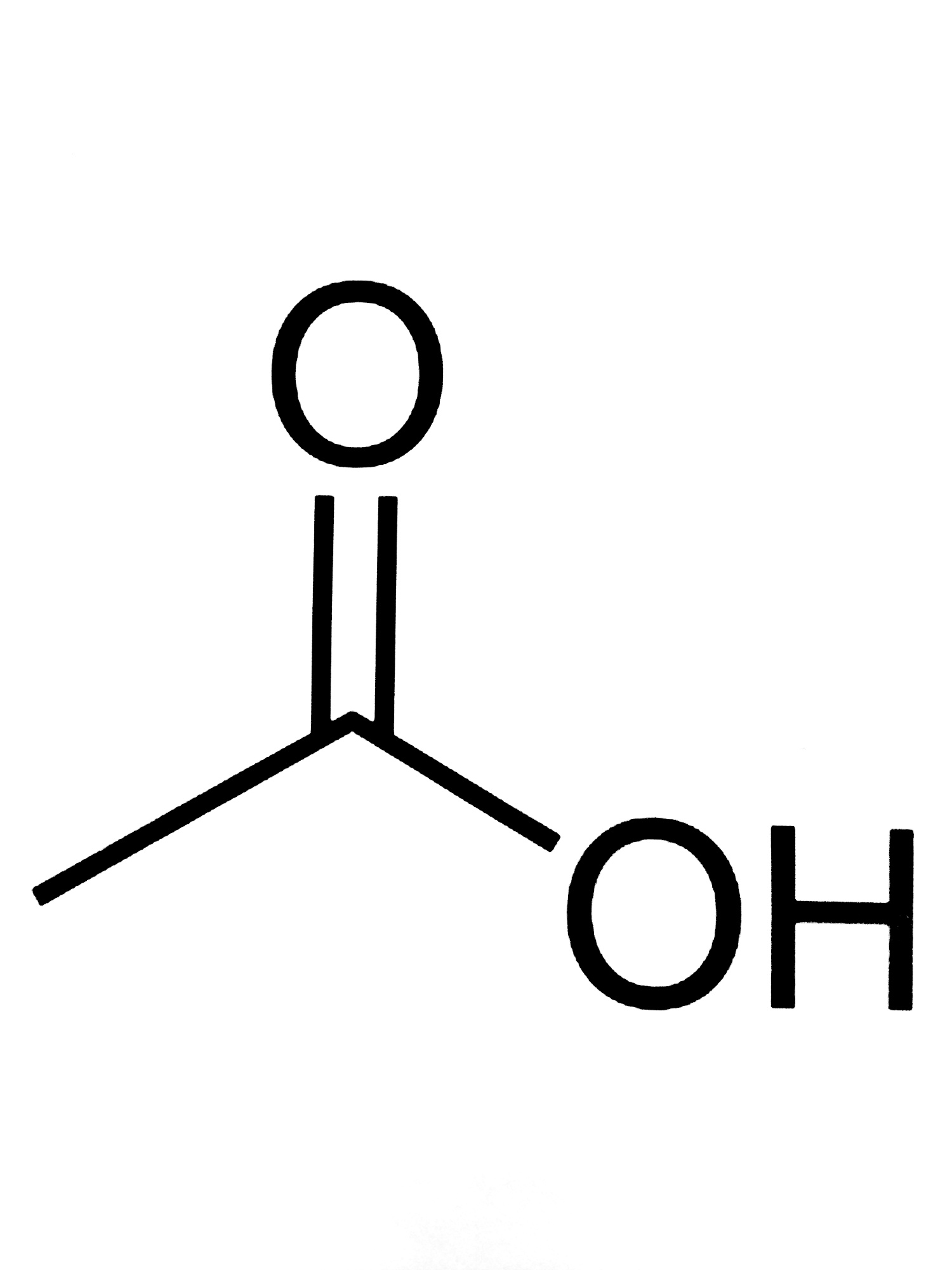 A simple molecular diagram of an Acetone Molecule. A carbon point connected to an OH group with one line and an Oxygen with two lines. It is also connected to another carbon point with a single line. 