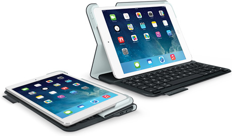 Two white ipads with cases on a white background.