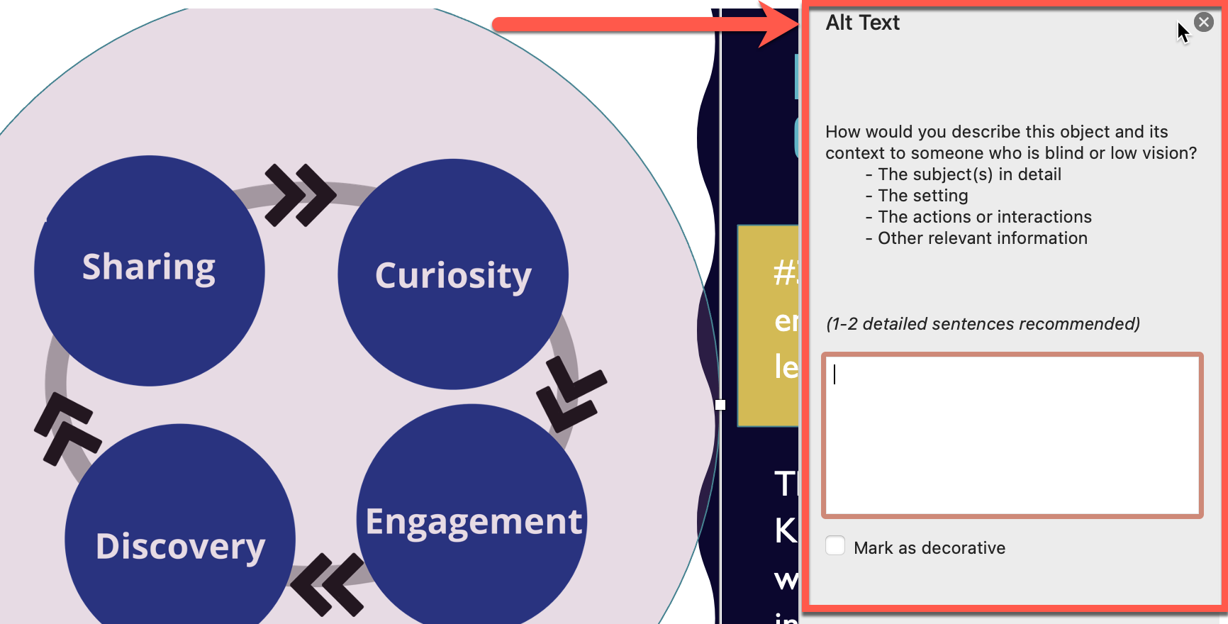 An image describing how to describe media in a way that is accessible.