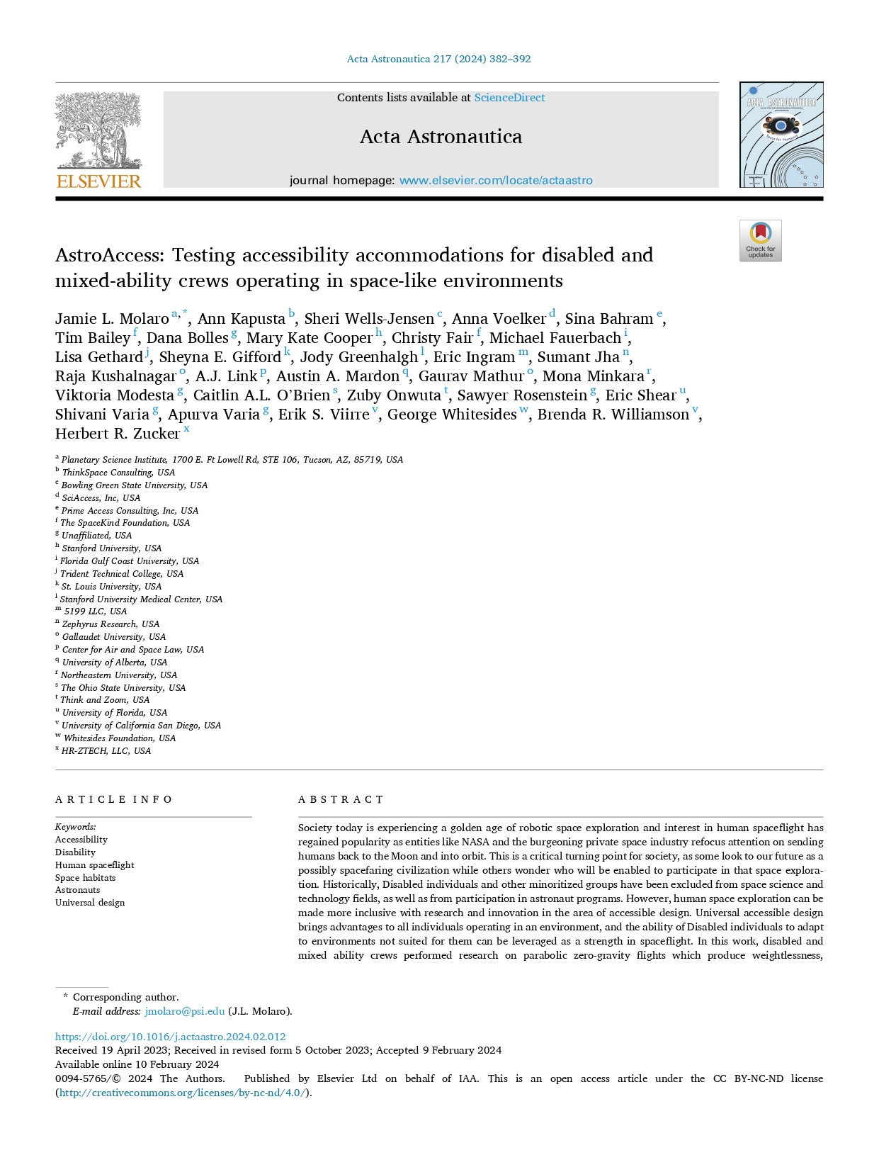 AstroAccess: Testing Accessibility Accommodations for Disabled and Mixed-Ability Crews Operating in Space-Like Environments