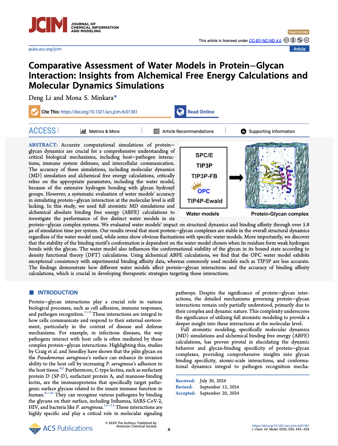 Comparative Assessment of Water Models in Protein−Glycan Interaction: Insights from Alchemical Free Energy Calculations and  Molecular Dynamics Simulations