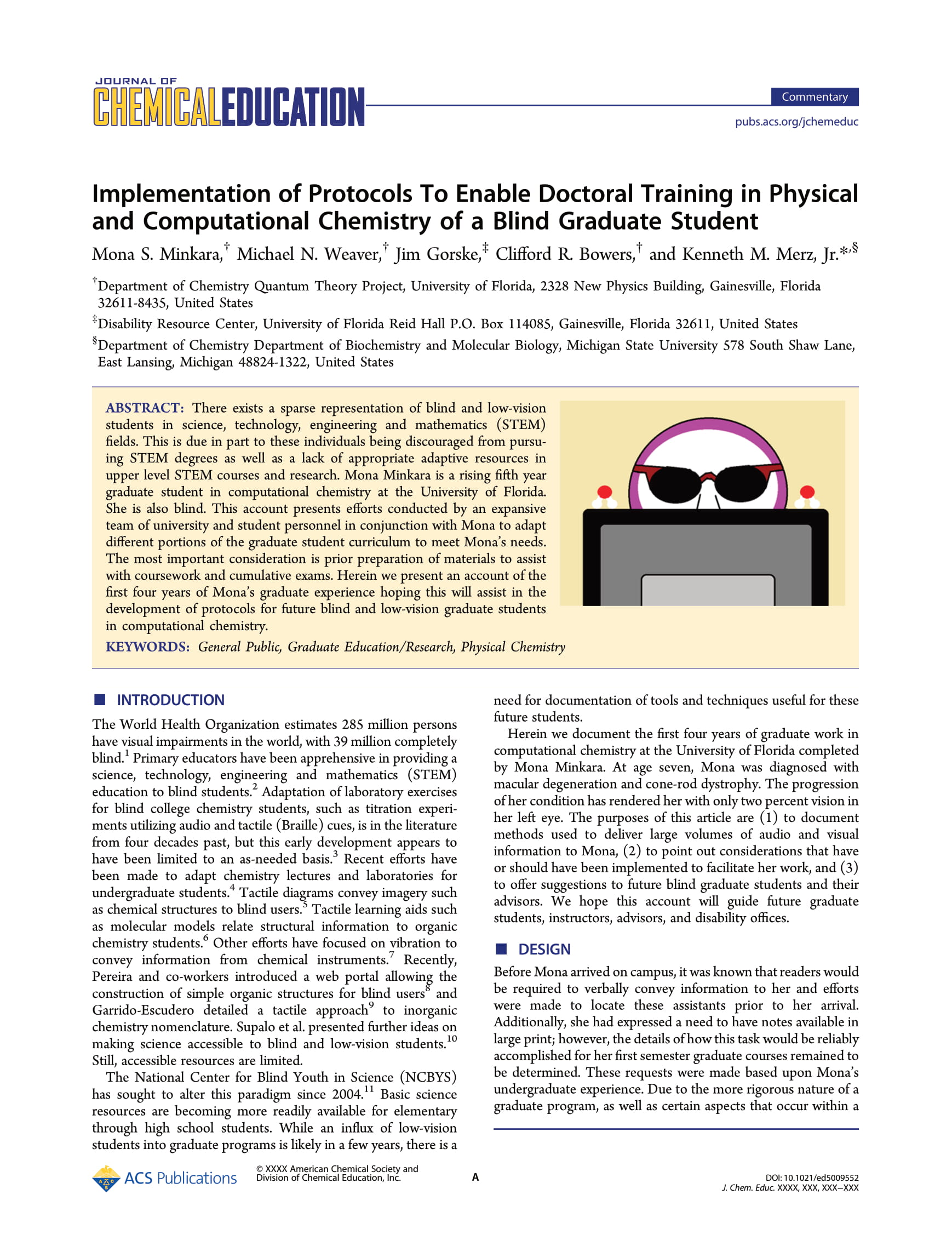 Implementation of Protocols to Enable Doctoral Training in Physical and Computational Chemistry of a Blind Graduate Student