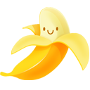 Banana Days Logo: A small cartoon banana that is half peeled and has a smiley face on it.