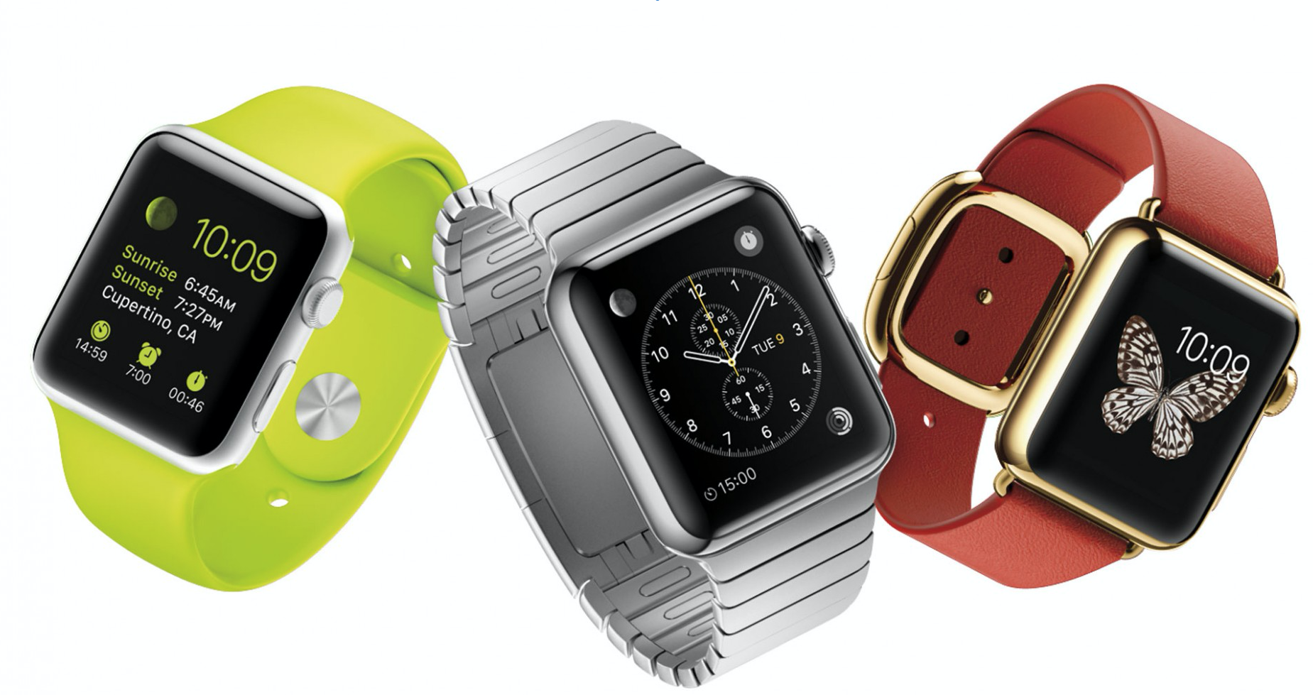 An image of three different styles of apple watches.