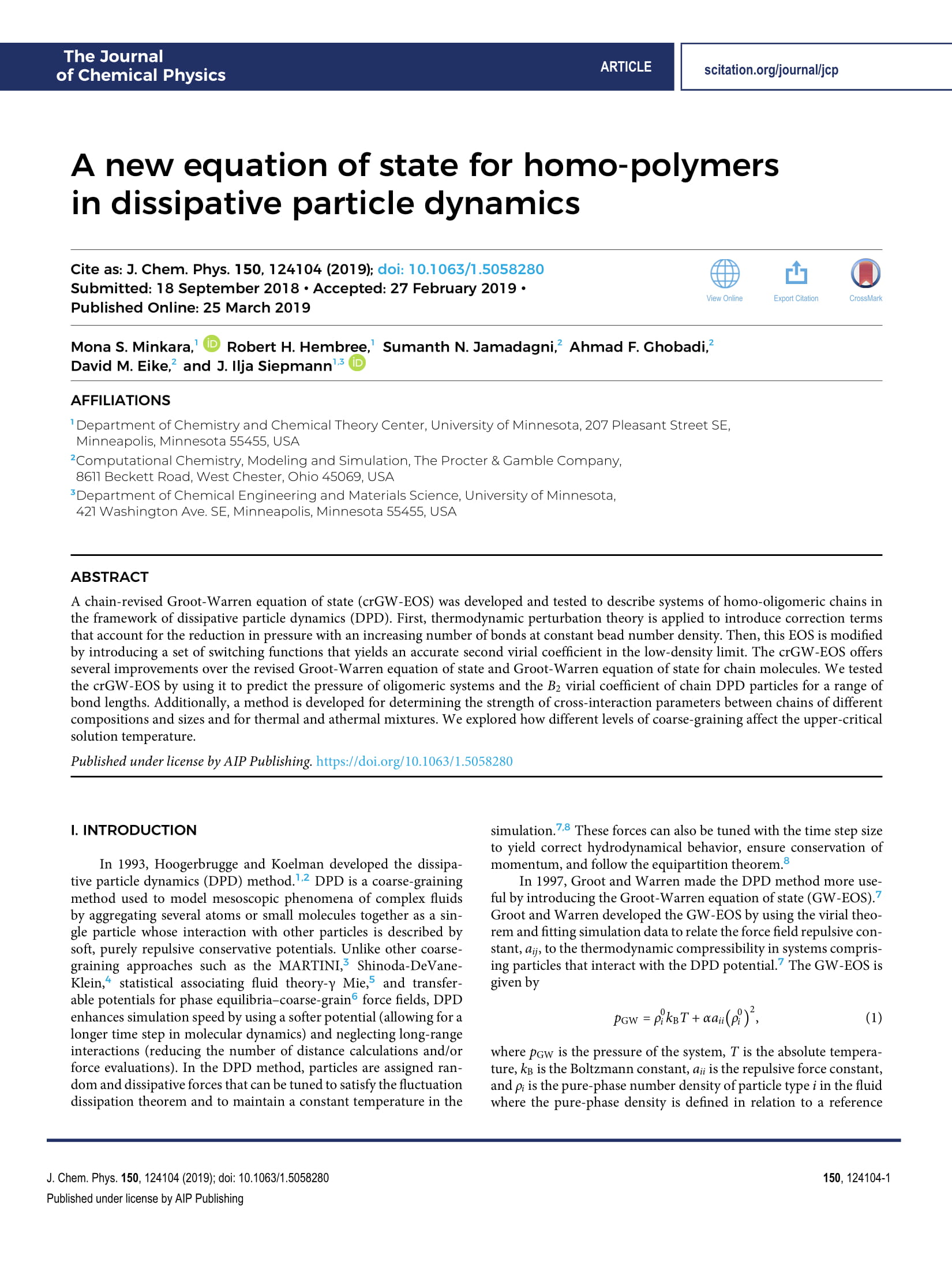 A New Equation of State for Homo-Polymers in Dissipative Particle Dynamics