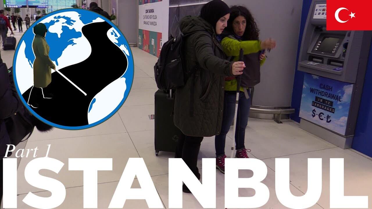 A thumbnail for The Power of Human Connection - Planes, Trains and Canes Istanbul Episode 3 Part 1. An image of Mona standing in a Turkish bus terminal asking a woman for directions. Superimposed on the image is the PTC Logo and a flag of Turkey.